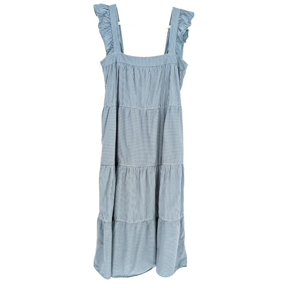 Nation LTD Womens Camille Blue Striped Cotton Tiered Ruffle Cottage Midi Dress L - Picture 3 of 13
